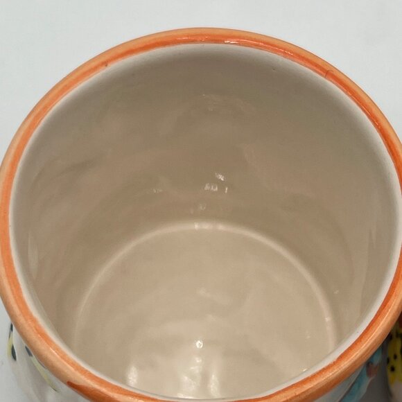 Set Of 2 Ceramic Easter Bunny Mugs Balloon EggOrange Rim & Handle Hand-Painted - Picture 5 of 10